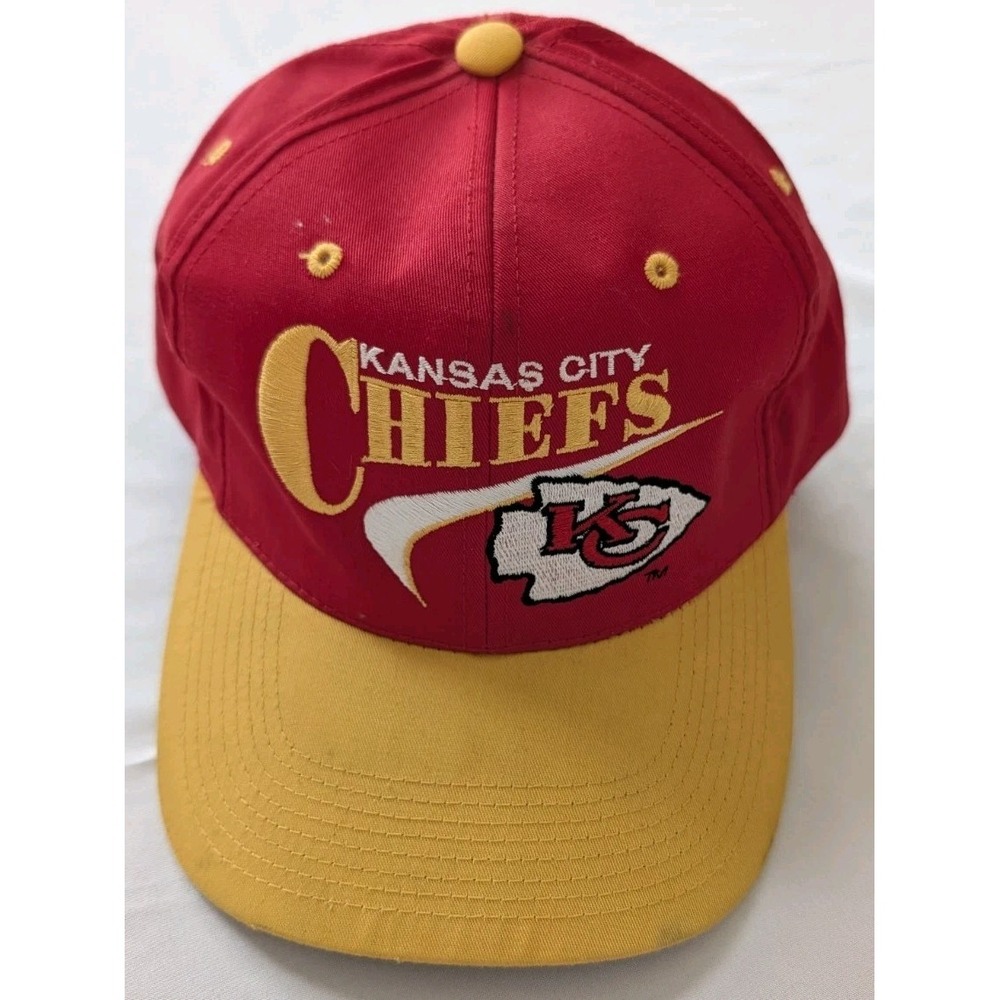 Vintage Kansas City Chiefs Snapback Hat Drew Pearson NFL Script Logo Red Gold